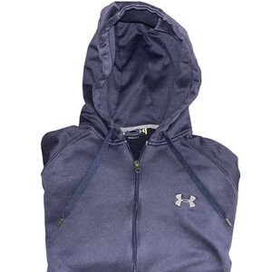 Under Armour Mens Full Zip Hoodie Navy Blue Fleece Lined Loose Fit Size Medium